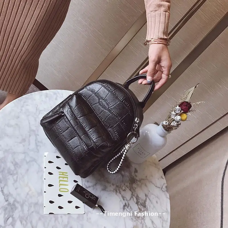 Рюкзак из искусственной кожи с помпоном для волос, женские рюкзаки Mochila для путешествий, школьные сумки для девочек, мини-рюкзак bolsas femininas