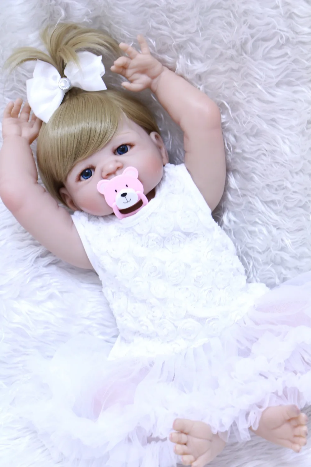 

22" Fashion girl bebe doll reborn full body silicone vinyl can enter water bath doll toys gift alive reborn realista boencas