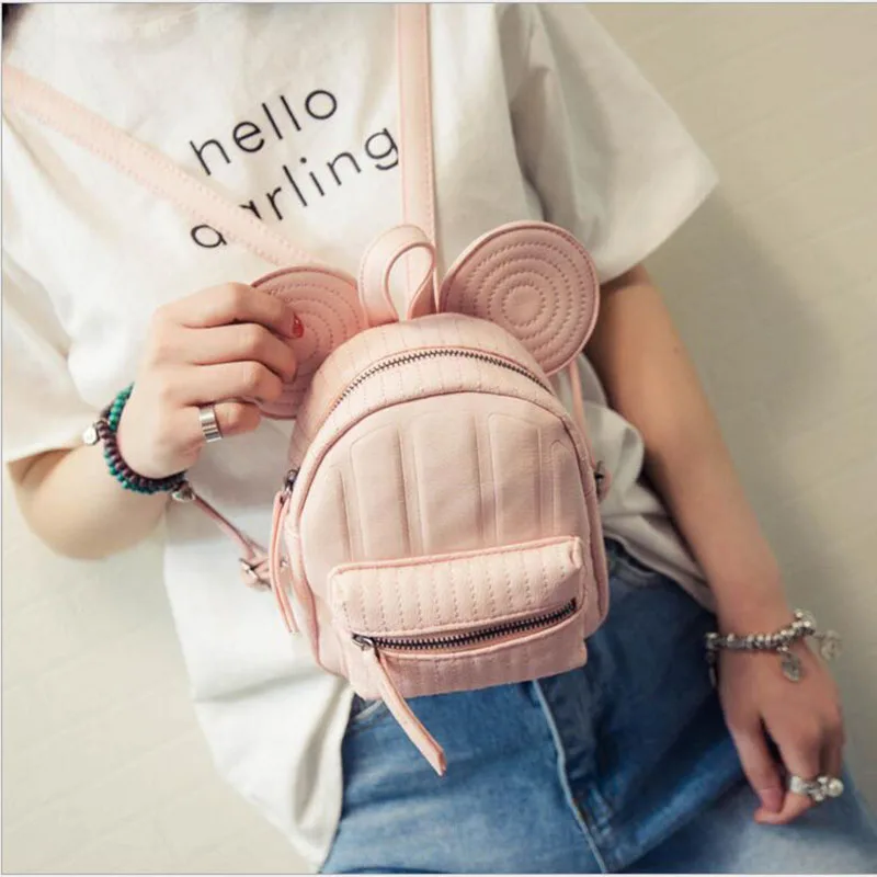 

Mini Women Backpack cute fashion sweet pink ear female Shoulder Bag PU Leather Fashion Sweet Girls College Small Backpacks