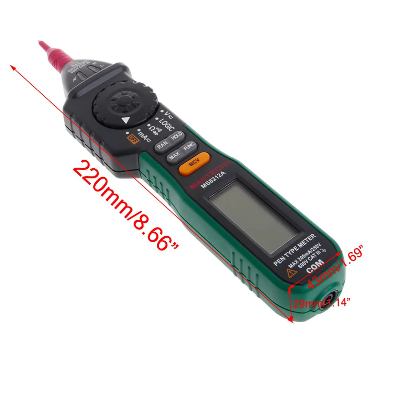 

MS8212A Pen Digital Multimeter Voltage Current Tester Diode Logic Non-contact