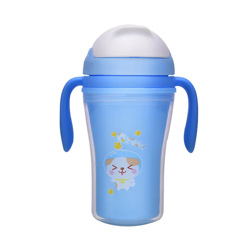 Мультяшная двухслойная детская чашка для воды соломенная учебы с ремешком или