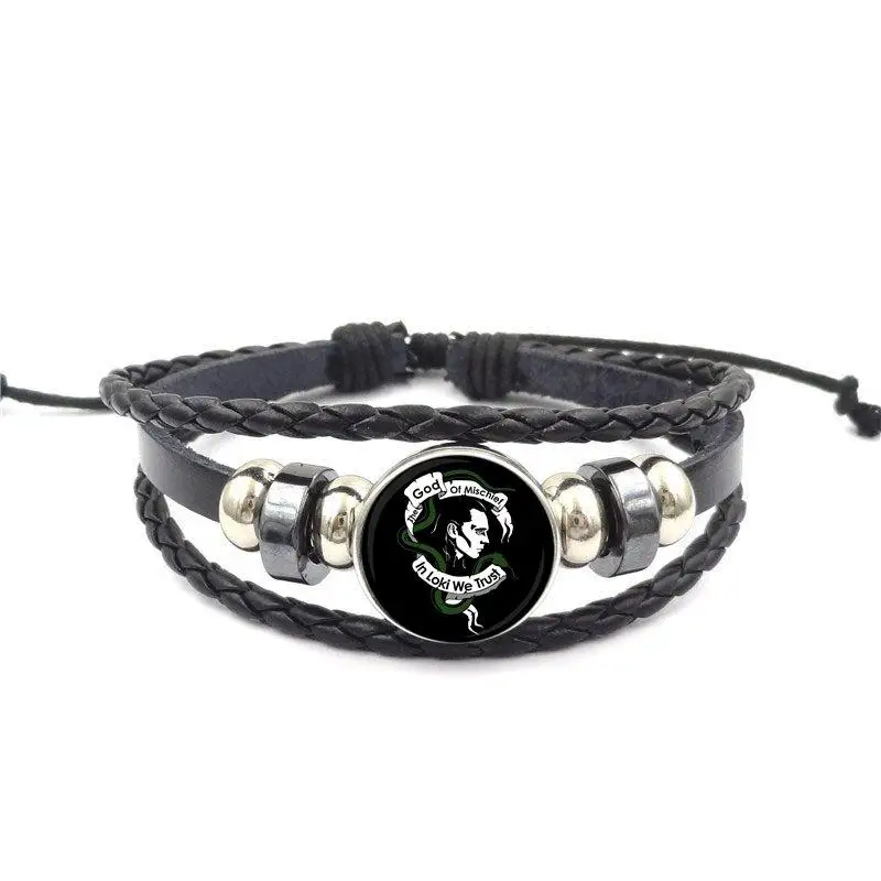 EJ Glaze Loki God of Mischief Logo Black Leather Glass Bracelet Bangles for Women and Girls image 2