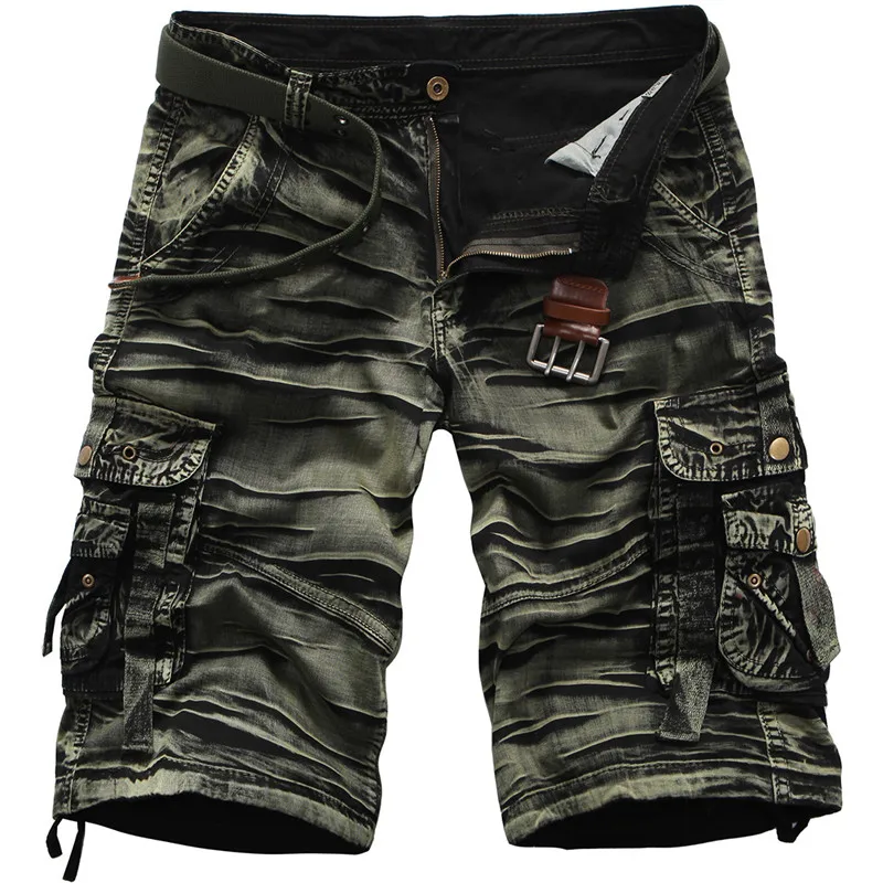 2018 Men's Multi Pocket Military Zipper Cargo Short Hot Sale breeches Male Summer Army Green Khaki Men Camo Shorts | Мужская одежда