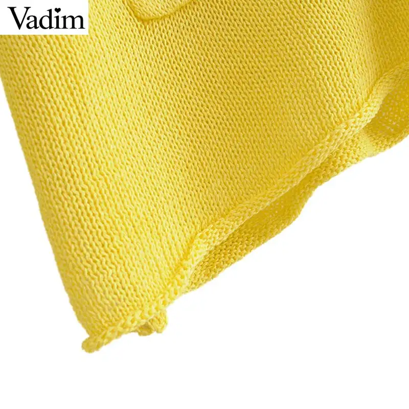 Vadim women yellow oversized knitted cardigans pockets see through long sleeve buttons sweaters ladies basic loose tops HA039 |