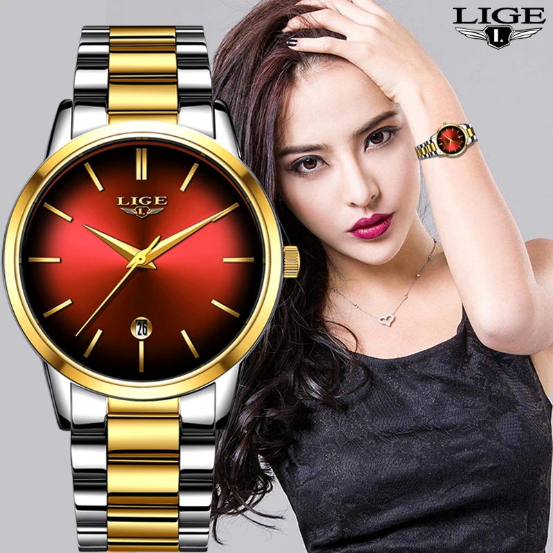 Часы наручные LIGE женские кварцевые деловые брендовые Роскошные с тонким