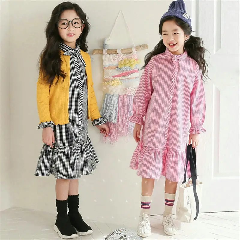 Платье для девочек 100% хлопок длинные клетчатые Детские платья осенние От 10 до 12