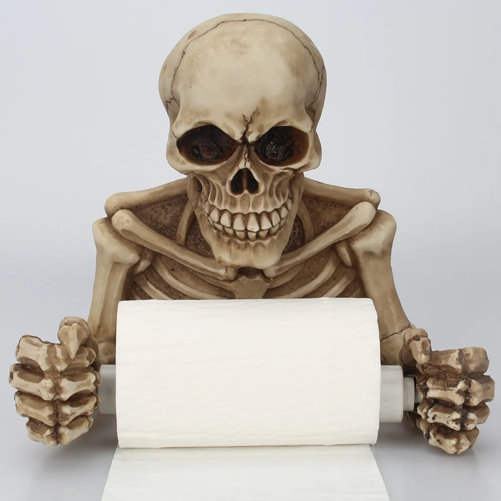 Череп держатель рулона туалетной бумаги полотенца настенное крепление Bone сухой Скелет Ванная комната Декор маленькая ткань коробки керамика