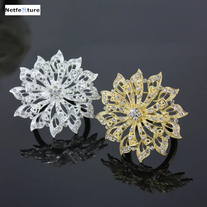 4pcs/lot Metal Napkin Rings For Wedding Table Decoration Rhinestone Holder Nickle gold Plating Serviette Ring YNR3032 | Дом и сад