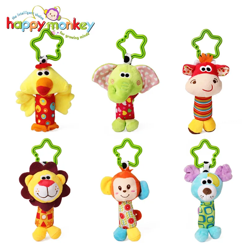 Happy monkey животных, плюшевые мягкие детские трещотка игрушки висит ручные колокольчики для детей; подарок для новорожденных; понять игра слон
