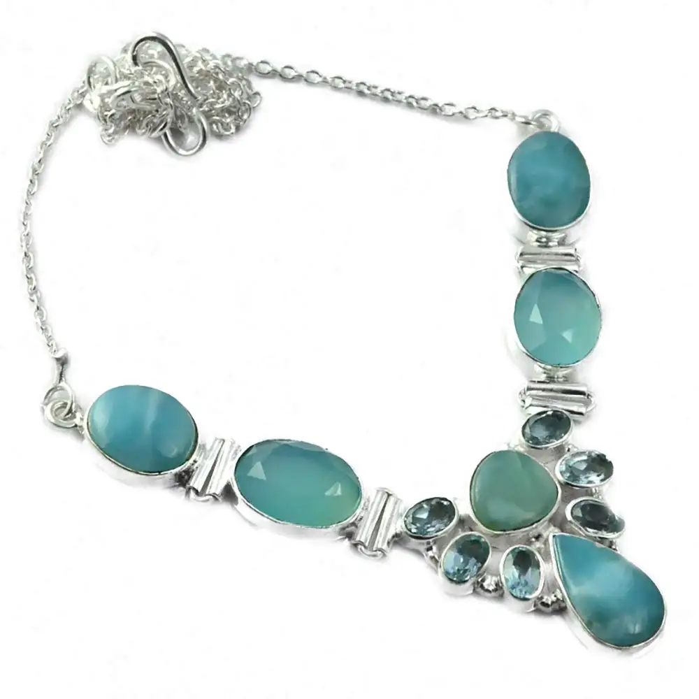NiaoZaiFei YunZaiKan Chalecedony+ Larimar+ ожерелье из голубого топаза 925 пробы серебро, 47 см, MHBNE0113