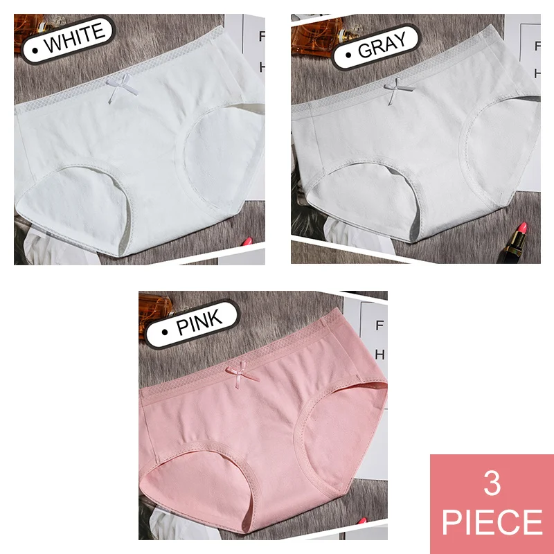 white pink gray Perfering Для женщин трусики 3 шт./компл. сексуальное женское белье Для женщин трусы из хлопка Нижнее белье Интимные Дамы с заниженной талией повседневных Короткие брюки - Цвет: white pink gray