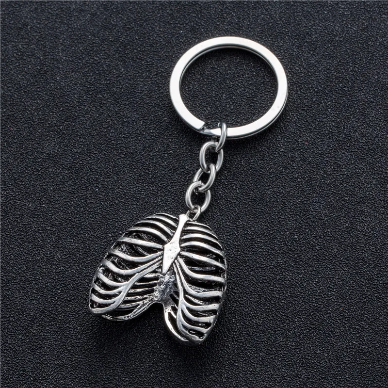 Fashion Stainless Steel Keychain Punk Human Rib Cage Skeleton Pendant Suspension Keys Rings Chain Charm Rock party accessories | Украшения