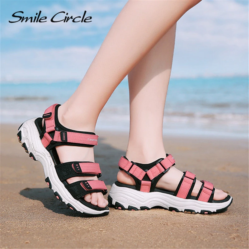 Smile Circle/2019 летние сандалии женская обувь на плоской платформе пляжные очень