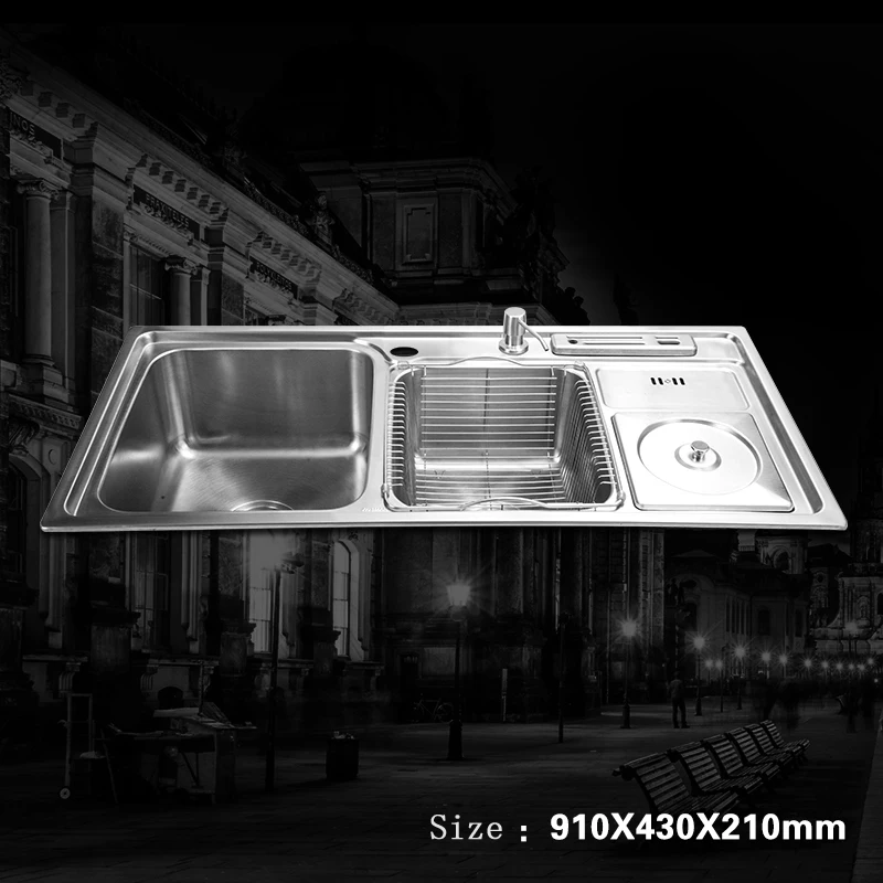 910430210mm stainless steel undermount handmade brushed seamless welding kitchen sink set with drawing drainer dispenser free global shipping