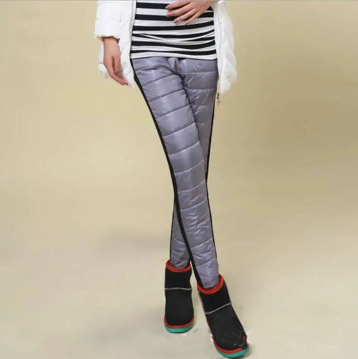 

Women's Maternity Winter Warm Packable Down Pants High Elastic Waist Nylon Compression Lightweight Snow Trousers for pregnancy