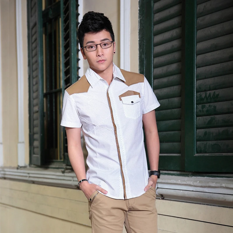 Новинка 2017 брендовые облегающие мужские рубашки с отложным воротником коротким