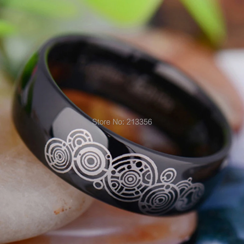 Free Shipping!USA Hot Sales E&ampC TUNGSTEN LUXURY JEWELRY 8MM COMFORT FIT BLACK DOME DOCTOR WHO TIME LORD WEDDING RING | Украшения и