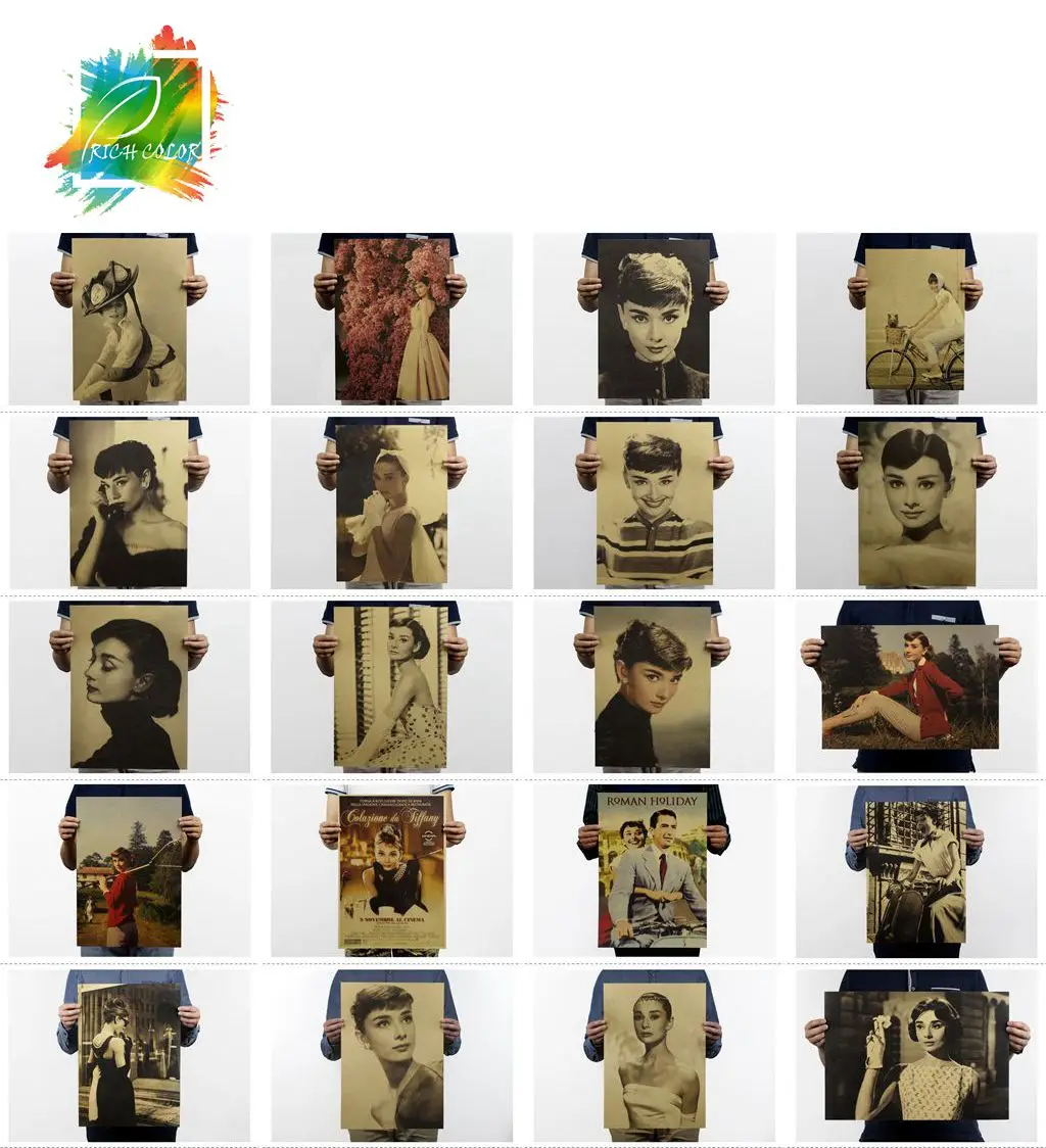 Винтажный стильный бумажный постер Ретро наклейки на стену Одри Хепберн звезда