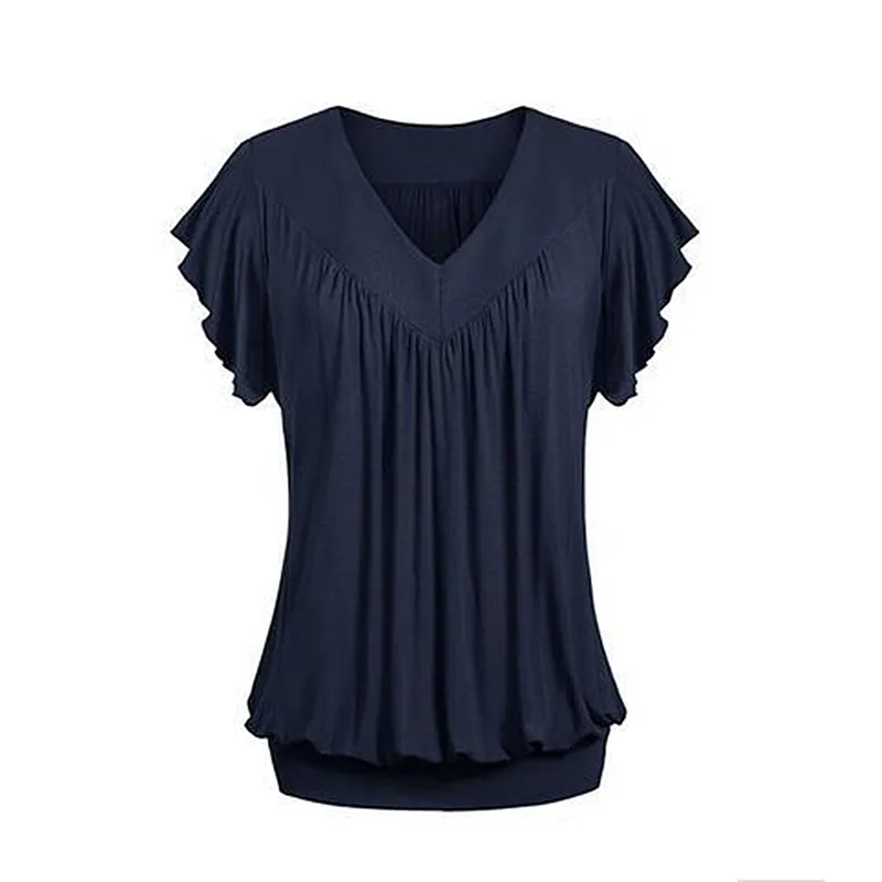 

Summer Cotton Women's T-Shirt V-Neck Short Sleeve Pullover Folds Solid Loose Plus Size Fashion Streetwear T-Shirt