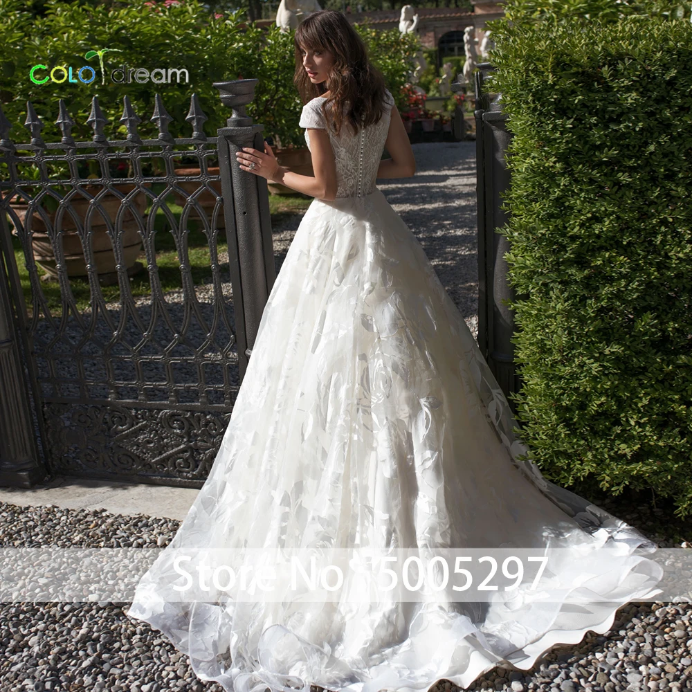 2019 свадебное платье A line vestido de novia sweep/щетка с круглым вырезом | Свадьбы и торжества