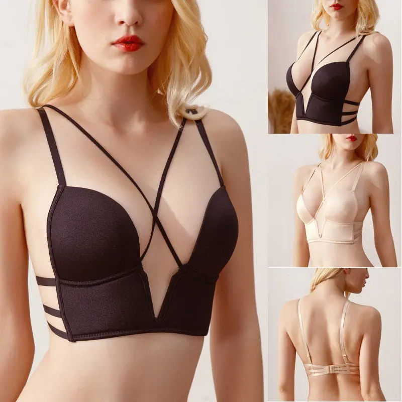 Женский бюстгальтер без косточек однотонный Гладкий с глубоким V образным