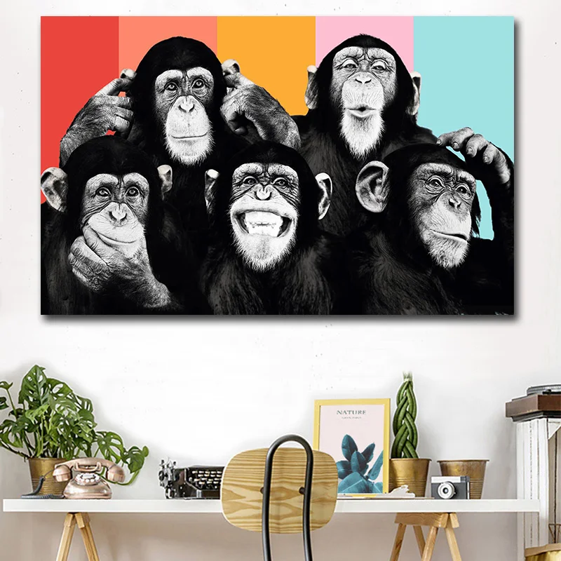 GOODECOR современные милые животные настенное искусство поп-арт забавные шимпы