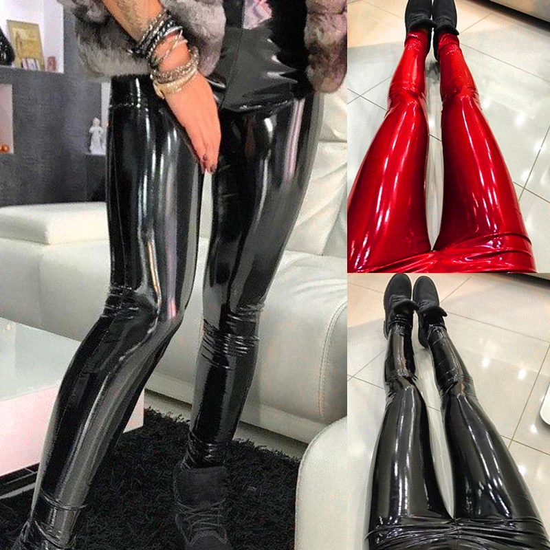 Женские сексуальные узкие брюки из лакированной кожи леггинсы с высокой талией