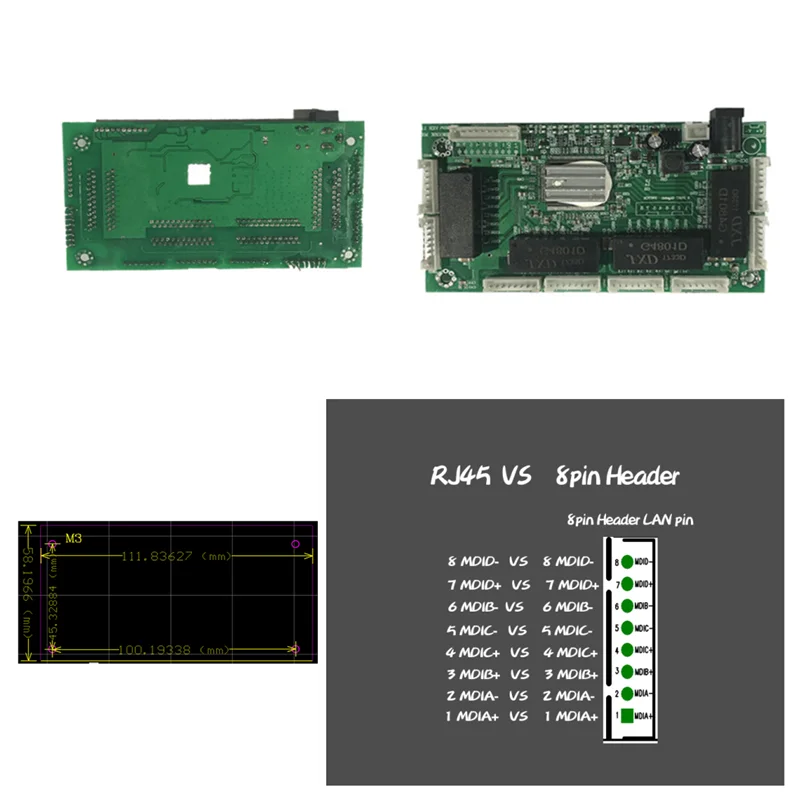 OEM PBC 8 портовый гигабитный Ethernet коммутатор с контактным разъемом 10/100/1000 м