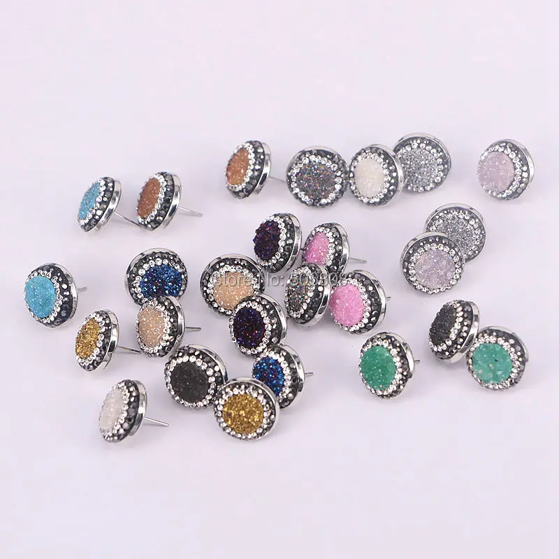 10 пар серьги-гвоздики с натуральным титановым кварцевым камнем 16 мм круглые