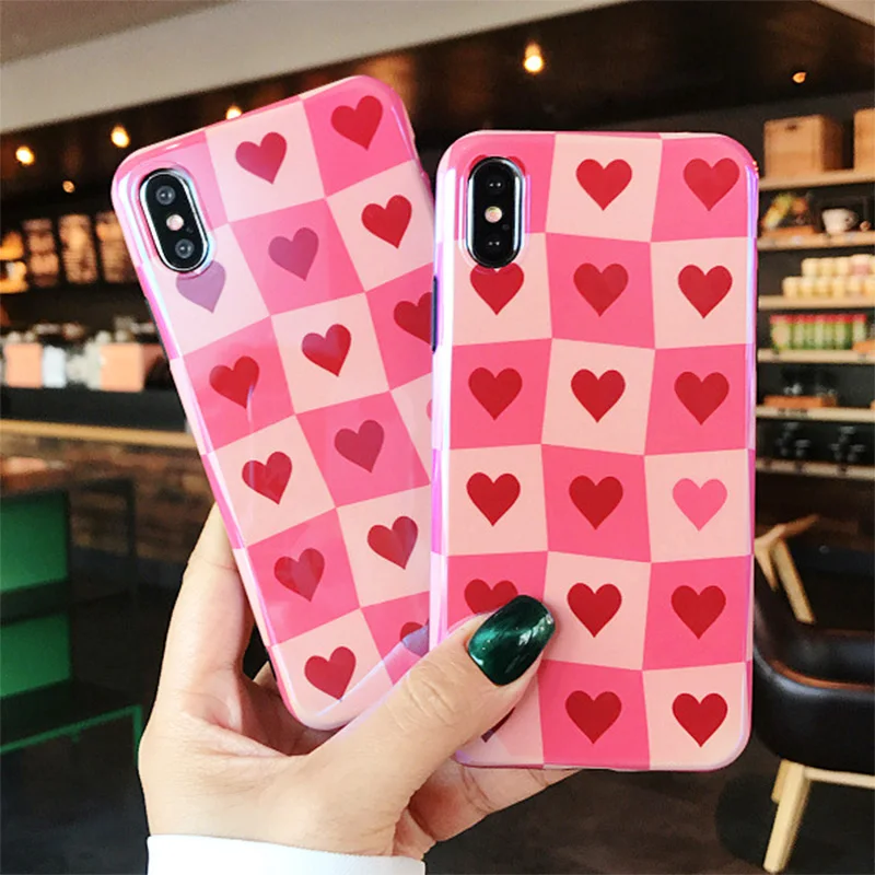 Cute Pink Heart Pattern IMD Soft TPU Phone Cover Back Case for Apple iPhone XR XS Max X 8 7 Plus 6 6S | Мобильные телефоны и