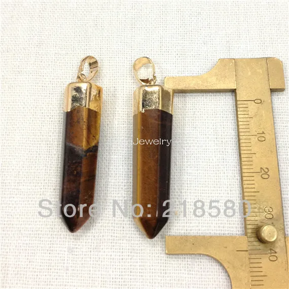 

H-RQP15 Tiger Eye Stone Hexagon Point Pendant Silver or Gold Color