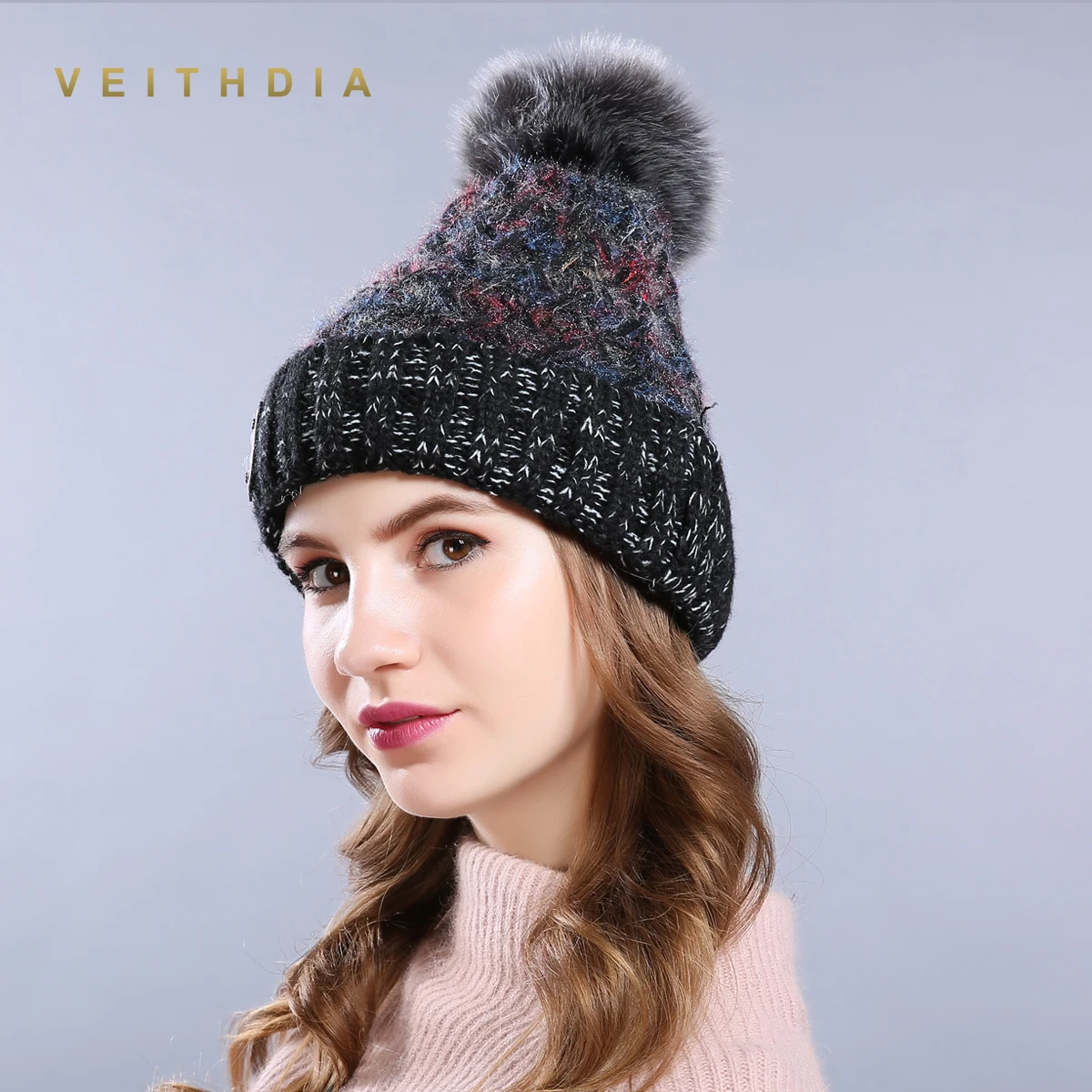 VEITHDIA женская зимняя шапка бини из искусственного меха для шапки вязаная Skully