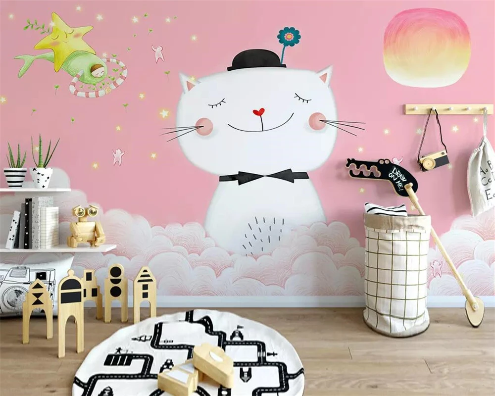 

Custom wallpaper pink Nordic simple kitten children's room decoration background walls living room mural 3d wallpaper