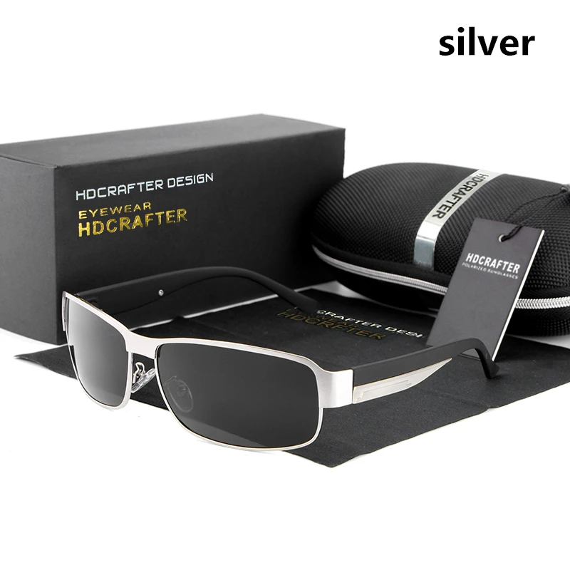 silver Название позиции: HDCRAFTER вождения солнцезащитные очки для мужчин Поляризованные солнцезащитные очки UV400 защитные очки для дизайна бренда - Цвет линз: silver