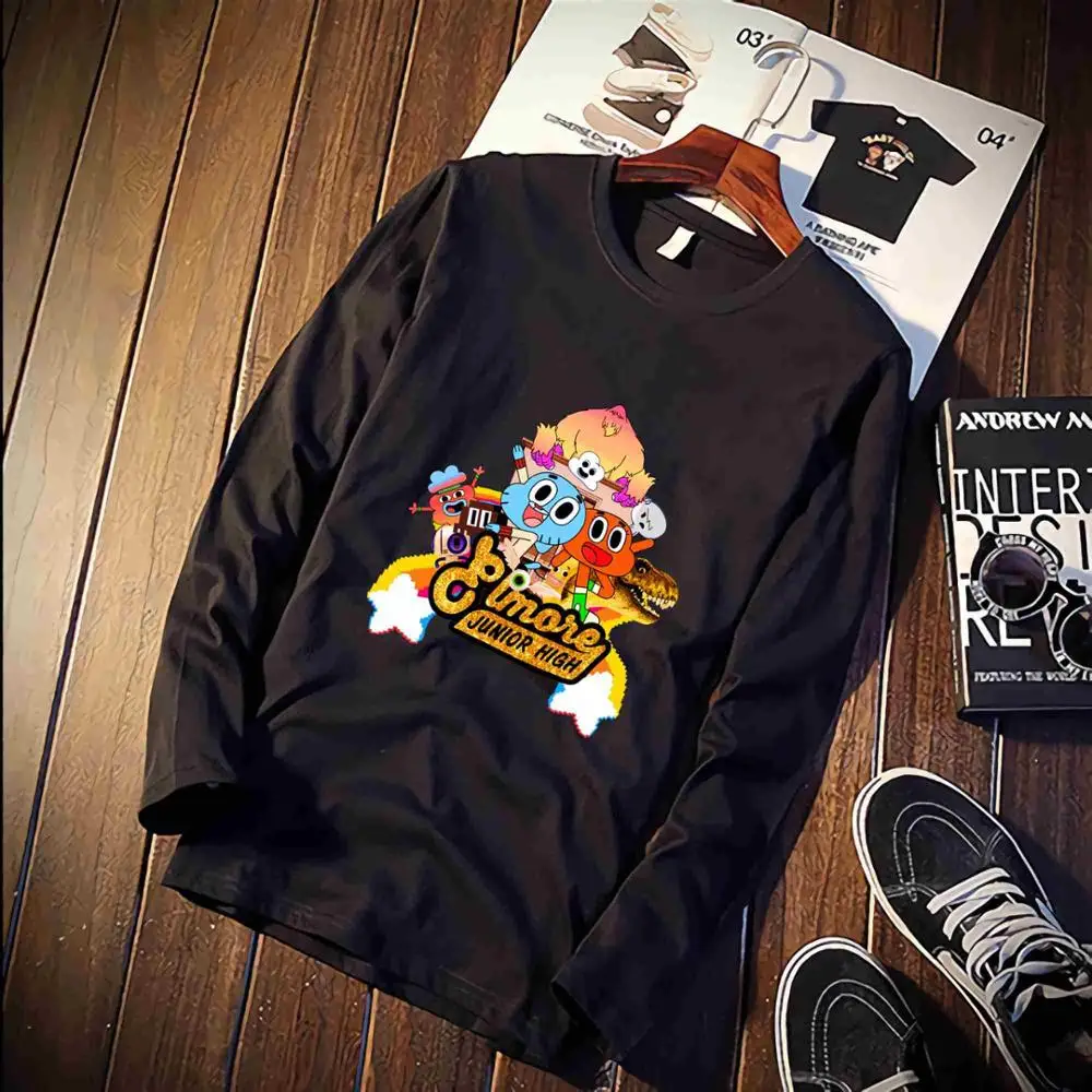 Kawaii Gumball/забавная футболка с героями мультфильма «Удивительный мир», хлопковые футболки с круглым вырезом размера плюс, брендовые рубашки унисекс с длинным рукавом - Color: 8