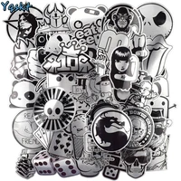 50 pcs metallic style black and white stickers for laptop luggage skateboard bicycle car home decor deal cool waterproof sticker