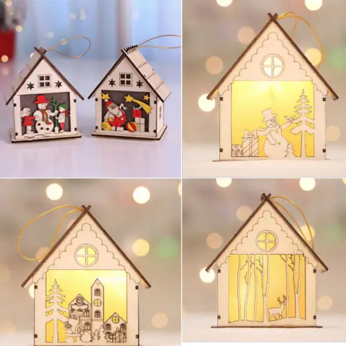 Рождественское украшение деревянная церковная деревня светодиодная подвесная