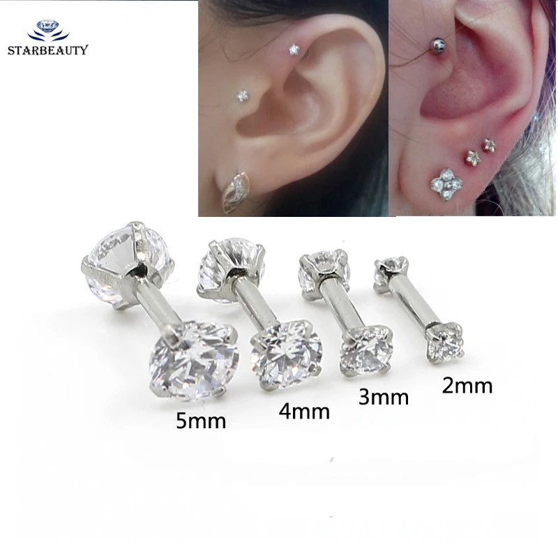 1Pc Double Round Zircon Tragus Earring 2-5mm Zircon Anodized Internally Threaded Prong Gem Monroe 16G Tragus Helix Ear Piercing