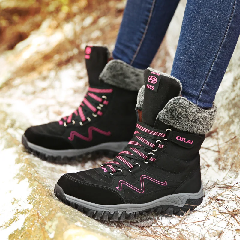 

Women Snow Boots Ankle 2018 Winter Warm Short Plush Outdoor Female Casual Shoes Woman Flat Fashion Platform Round Toe Lace Up