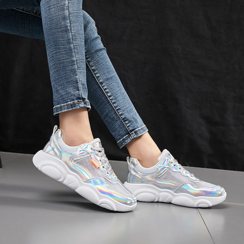Кроссовки на лазерной платформе женские кроссовки повседневная обувь плоской