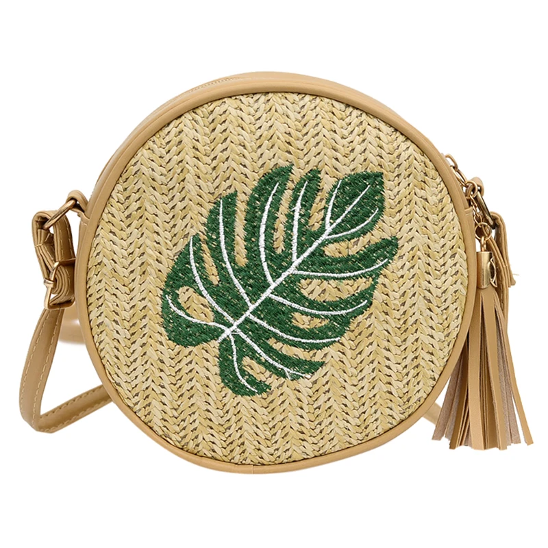 Leaf EaseHut Boho женские круглые соломенные сумки с вышивкой в виде листьев ананаса винтажные праздничные летние пляжные Дикие повседневные маленькие плетеная Сумка из ротанга - Цвет: Leaf