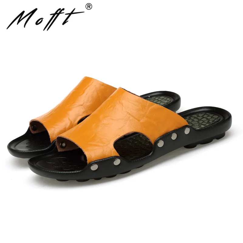 MOFFT/Летние кожаные шлепанцы мужские удобные повседневные туфли высокого
