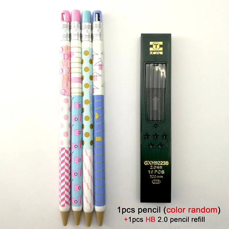 1 pencil HB refill 1 шт. пластиковый механический карандаш | 2,0 мм сердечник без дерева для офиса, студентов и детей подарок kawaii - Цвет: 1 pencil HB refill