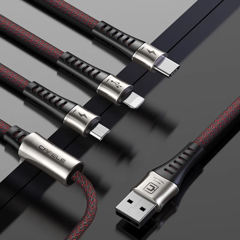 CAFELE 3 в 1 USB кабель для зарядки Micro type C usb кабель для зарядки для iPhone huawei xiaomi samsung кабель для синхронизации данных USB - Цвет: Black