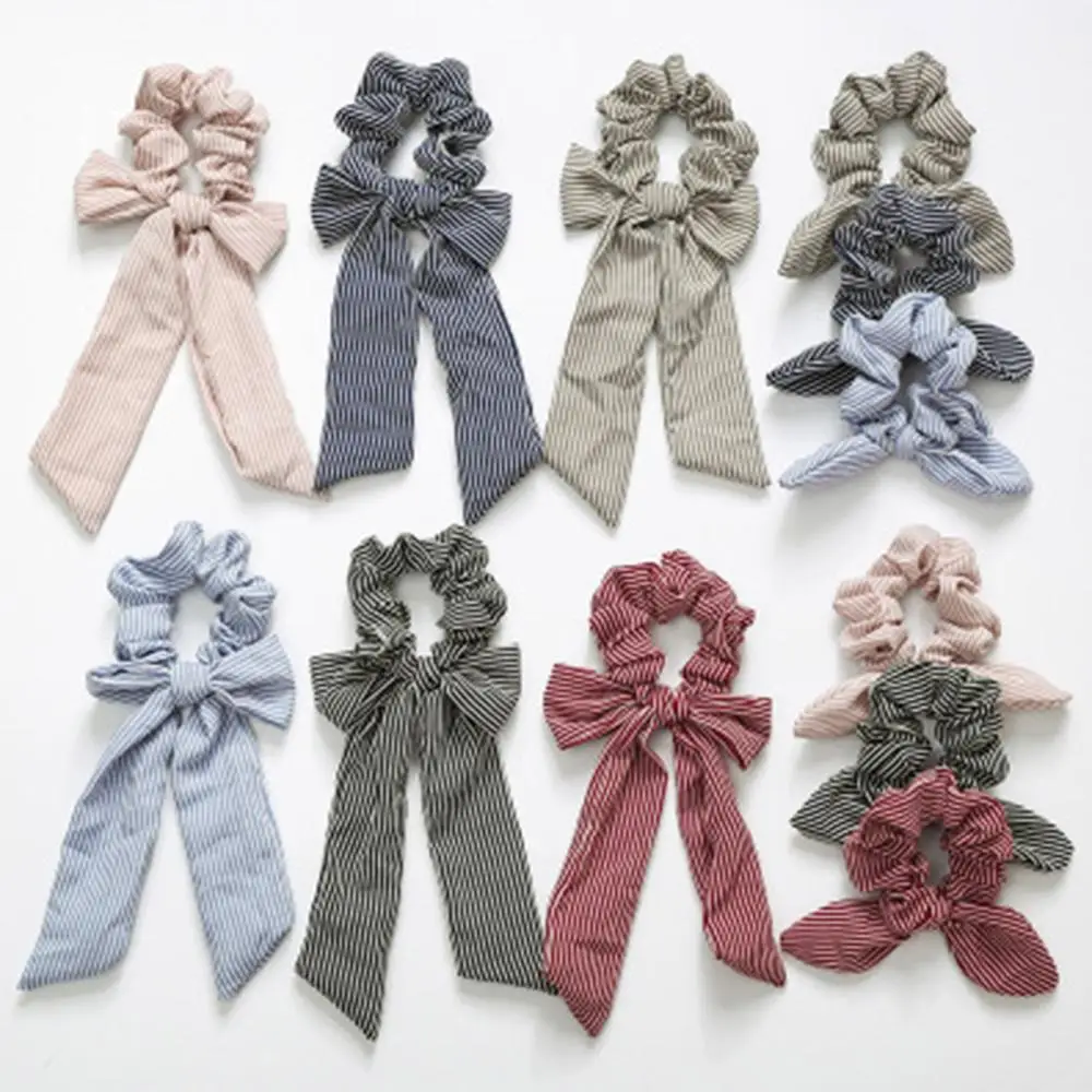 

CN Fashion Stripe Printed Bow Hair Scrunchies For Women Girls Ponytail Holder Elastic Hair Ties Rope Ribbon Bands Hair Accessori