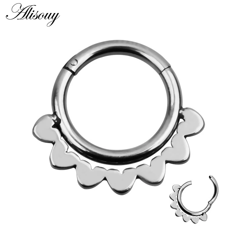 EM0894-5 Silver 1 шт., 6 видов стилей, двухслойные стальные кликер, сегментные кольца для носа, шарнирное кольцо для пирсинга перегородки носа, для женщин и мужчин, ювелирные изделия для тела, Ombligo - Окраска металла: EM0894-5 Silver