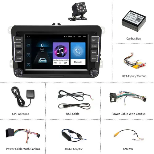 With 8 IR Camera Podofo Android " автомобильный мультимедийный плеер 2 Din gps навигация автомобильный Радио wifi Авторадио для Skoda Passat B6 Polo Golf Touran Seat - Color: With 8 IR Camera