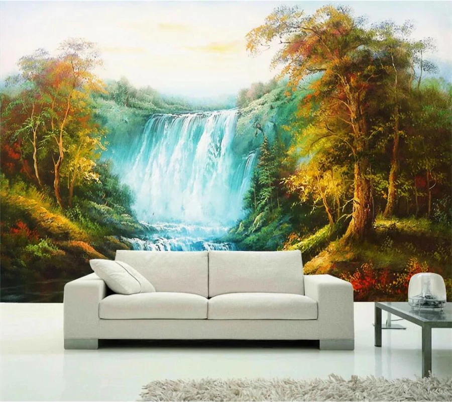 Custom wallpaper 3d mural big waterfall woods beautiful artistic concept European hand-painted landscape background | Обустройство