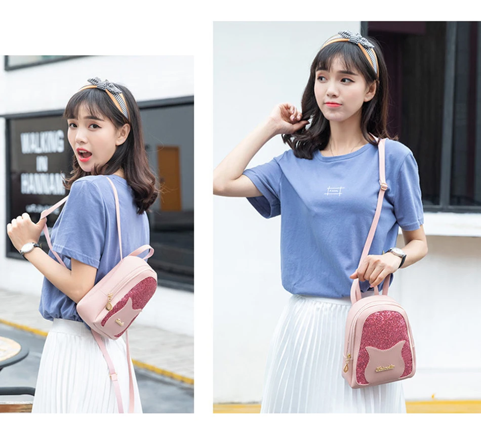Girl's Small Backpack Brand Fashion Shining Sequin Shoulder Bag Women Multi-Function Mini Back pack for Teenage Girls Kids
