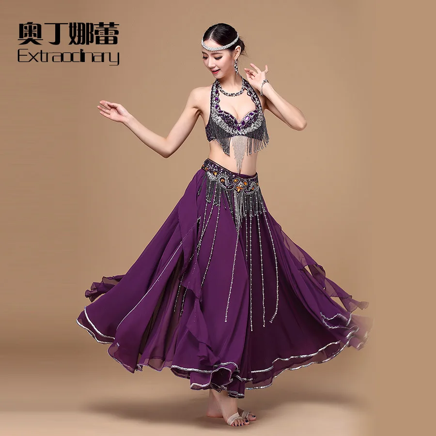 2017 Sale Polyester Women High Grade Stage Performance Bellydance Costumes New Belly Dance Bra+belt+skirt Suits 39667 + 68186